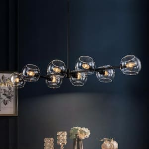 Josiah 8-Light Black Linear Branch Sputnik Pendant Chandelier with Unique Clear Glass Shade