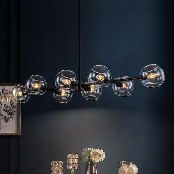 Josiah 8-Light Black Linear Branch Sputnik Pendant Chandelier with Unique Clear Glass Shade