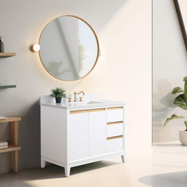 42 in. W x 22 in. D x 34 in. H Single Sink Bathroom Vanity in White with Engineered Marble Top