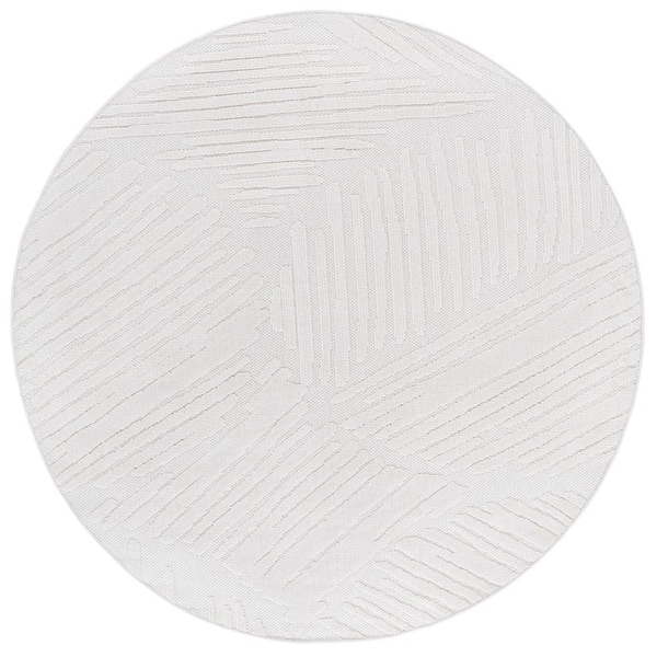 SAFAVIEH Global Light Beige/Ivory 7 ft. x 7 ft. Solid Abstract Striped Round Indoor/Outdoor Area Rug