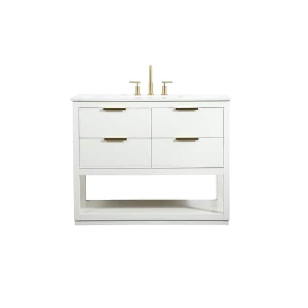 Unbranded Simply Living 42 in. W x 22 in. D x 34 in. H Bath Vanity in White with Calacatta White Engineered Marble Top