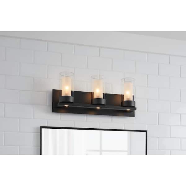 Home Decorators Collection Samantha 19.5 in. W 3-Light Matte Black Mounting Deck LED Integrated Bathroom Vanity Light Bar