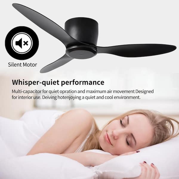 52 in. W Indoor/Outdoor Black Flush Mount Ceiling Fan with 6 Speeds Reversible DC Motor, no Light
