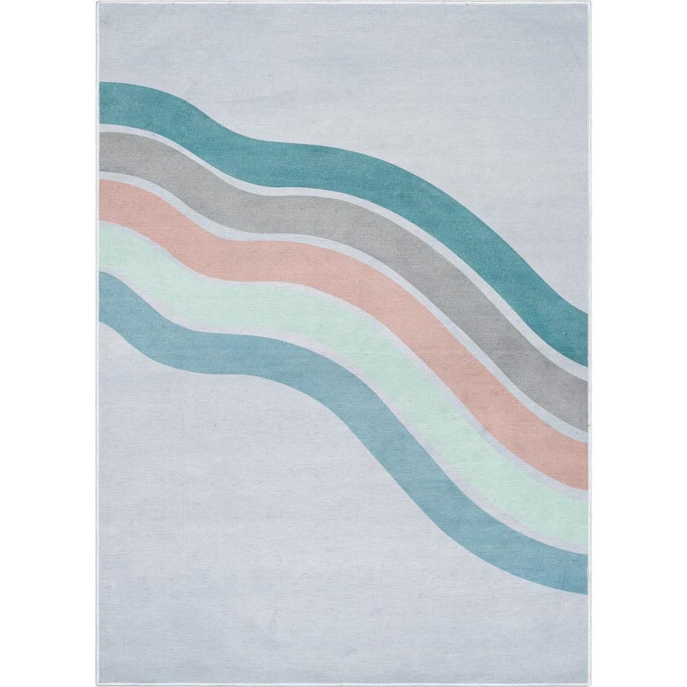 Curved Rainbow Modern Kids Green Multi 6 ft. x 9 ft. Machine Washable Flat-Weave Area Rug price history on PriceWatchPro