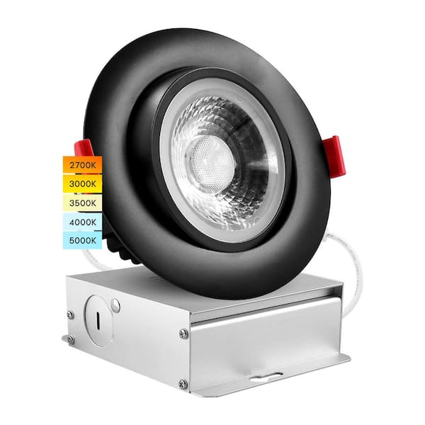 LUXRITE 4 in. Adjustable LED Gimbal Canless Recessed Light with J-Box 5 CCT 11W 1000 Lumens IC Rated Damp Rated