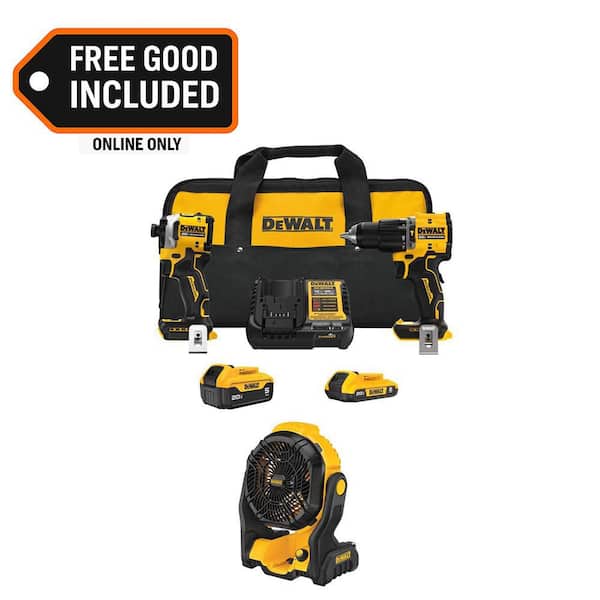 ATOMIC 20V Lithium-Ion Cordless 2-Tool Combo Kit and 20V MAX Jobsite Fan with 5.0 Ah and 2.0 Ah Batteries and Charger