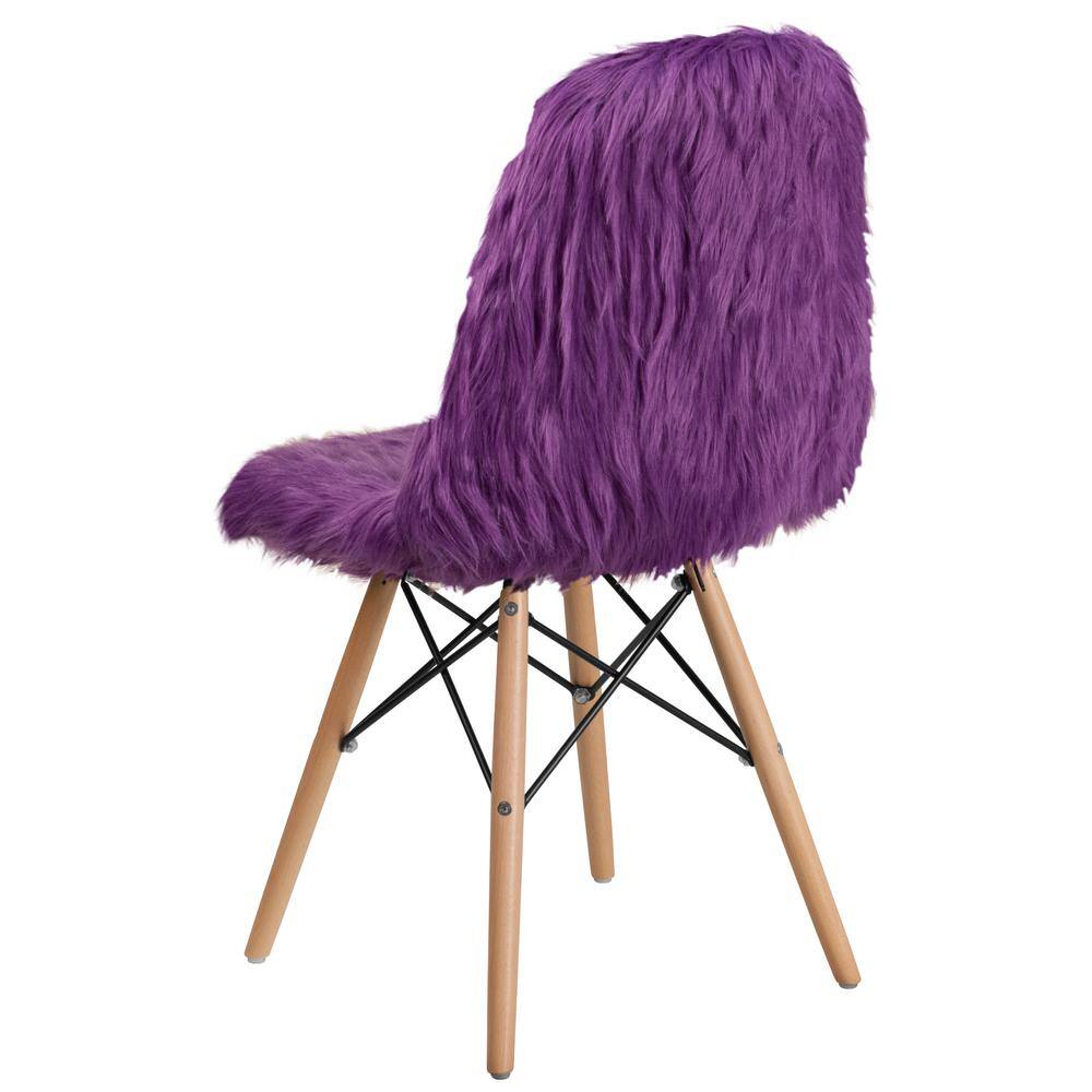 Purple Faux Fur and Beechwood Accent Chair with Metal Bracing