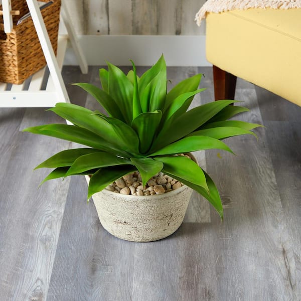 Nearly Natural 1.5 ft. Agave Succulent Artificial Plant in White Planter