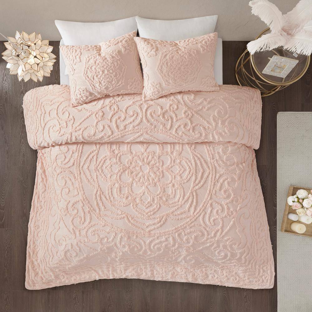 Blush Cotton Chenille Full Reversible Comforter Set