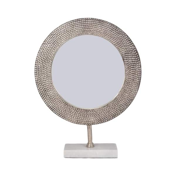 Liv & Skye Silver 16 in. x 21 in. Metal Hammered Mirror on Stand Sculpture
