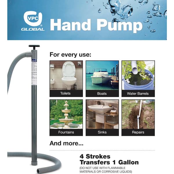 Hand-operated siphon/lift pail pump 32 strokes/gallon