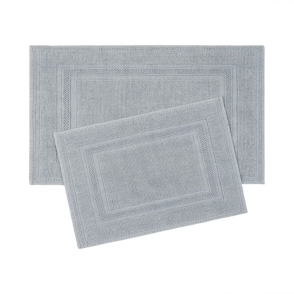 Jean Pierre Stonewash Racetrack Washed Grey Solid Color Cotton Rectangle 2-Piece Bath Rug Set