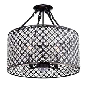 Marya 4-Light Modern Oil Rubbed Bronze Finish Crystal Semi-Flush Mount Light with Clear Glass Crystal Beaded Drum Shade