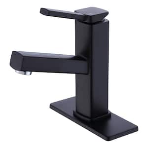 Mondawell Pull Out Swivel Single Handle Single Hole Low Arc Bathroom Faucet with Pull Out Spray and Deckplate in Black