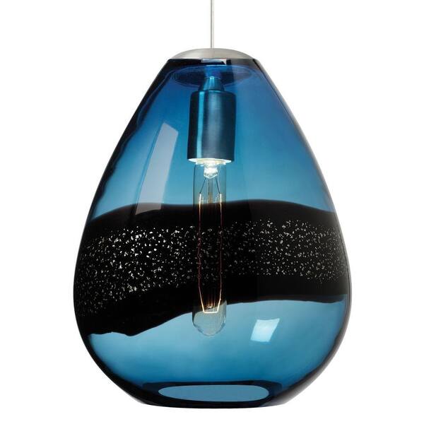 Generation Lighting Miyu Classic 1-Light Satin Nickel Steel Blue Incandescent Hanging Pendant