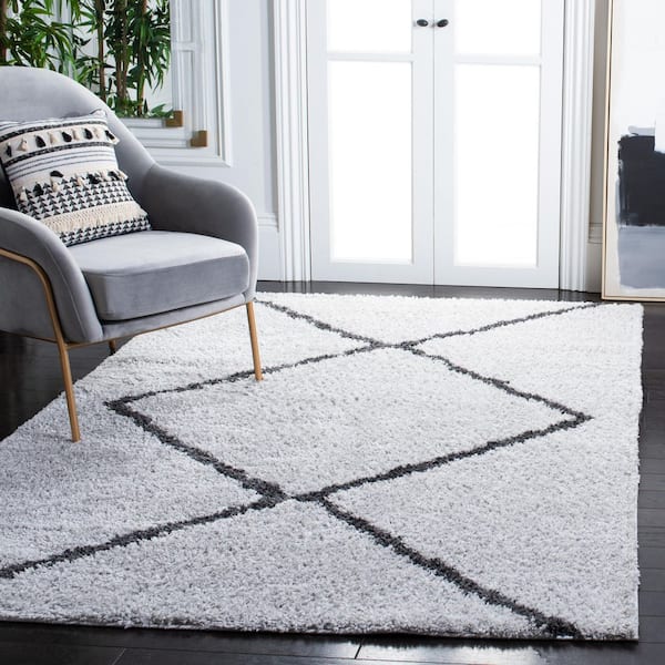August Shag 8 ft. x 10 ft. Beige/Charcoal Abstract Geometric Area Rug