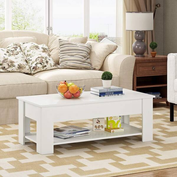 Zeus & Ruta 41 in. White Rectangle MDF Lift Top Coffee Table with