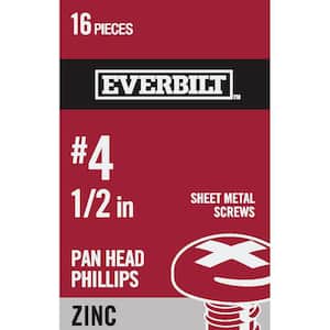 #4 x 1/2 in. Phillips Pan Head Zinc Plated Sheet Metal Screw (16-Pack)