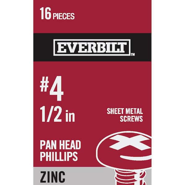 Everbilt #4 x 1/2 in. Zinc Plated Phillips Pan Head Sheet Metal Screw (16-Pack)