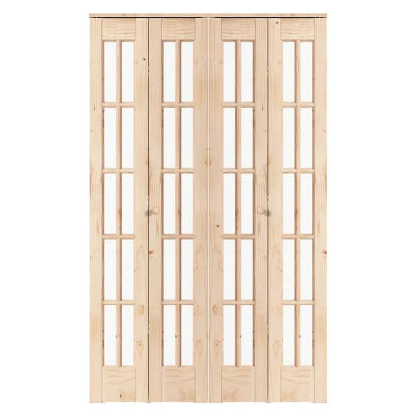 easelife 48 in. x 80 in. (Double 24 in. Bifold Door) Pre Assembled Clear Glass Spruce Solid Core Wood Bi-fold Door with Hardware