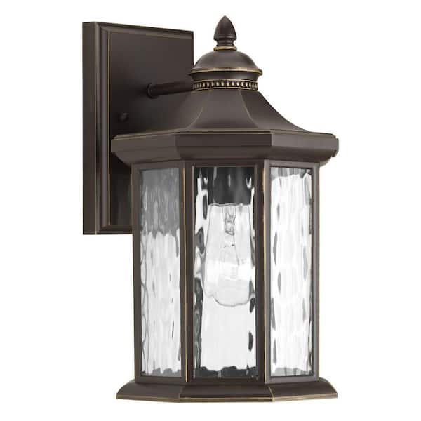 Edition Collection 1-Light Antique Bronze Water Glass Traditional Outdoor Medium Wall Lantern Light