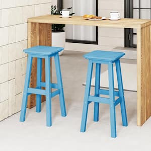 Laguna 29 in. HDPE Plastic All Weather Backless Square Seat Bar Height Outdoor Bar Stool in Pacific Blue, (Set of 2)