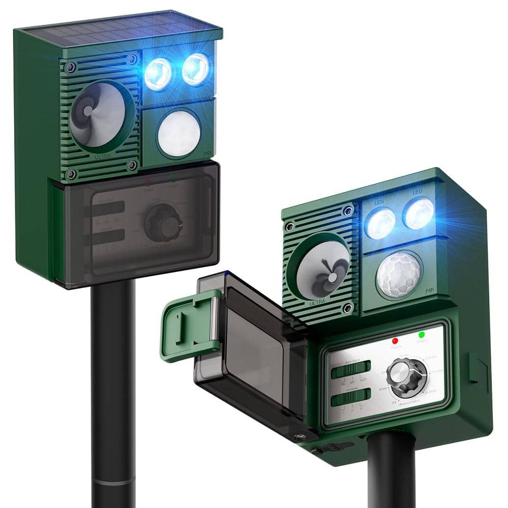 Solar Ultrasonic Animal Repeller with Motion Sensor & Flashing Light (2-Pack) - Outdoor Garden Pest Control