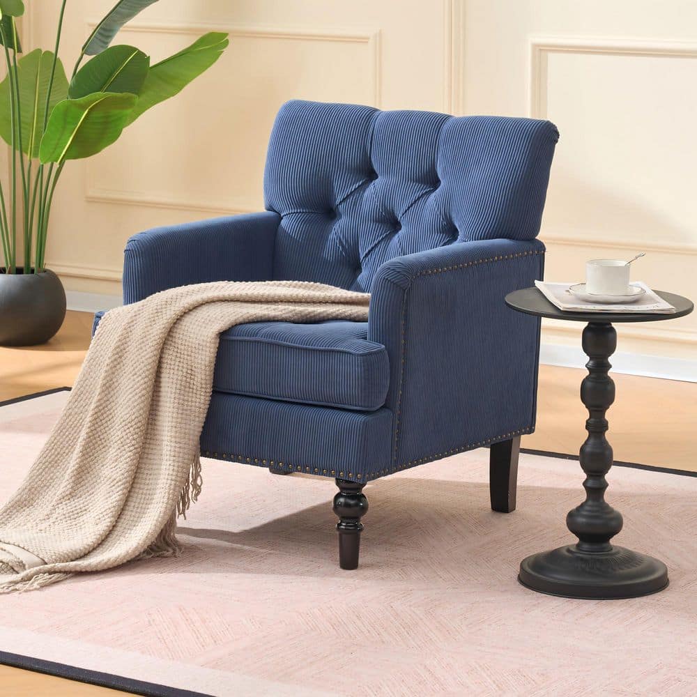 Seafuloy 26 in. W Blue Corduroy Fabric Club Chair Mid Century