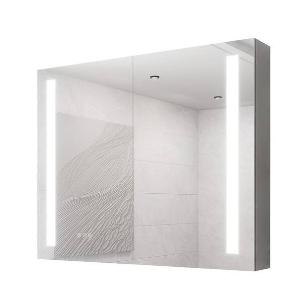 36 in. W x 30 in. H Silver Rectangular Dimmable LED Light Aluminum Recessed/Surface Mount Medicine Cabinet with Mirror