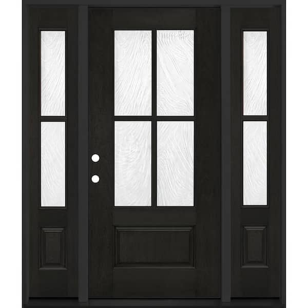 64 in. x 80 in. Regency 3/4-Lite 4SDL Brook Deco Glass RHIS Onyx Fiberglass Prehung Front Door 12 in SLs 6-9/16 in. Jamb