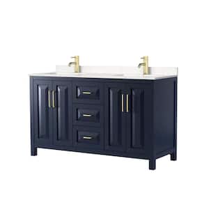 60 in. W x 22 in. D Double Vanity in Dark Blue with Cultured Marble Vanity Top in Light-Vein Carrara with White Basins