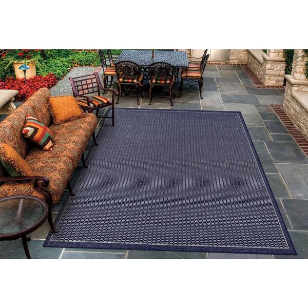 Recife Saddle Stitch Ivory-Indigo 2 ft. x 4 ft. Indoor/Outdoor Area Rug