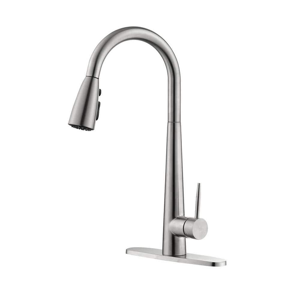 Single Handle Pull Down Sprayer Kitchen Faucet with Pull Out Spray Wand in Brushed Nickel -  Lukvuzo, HSPH030FS066