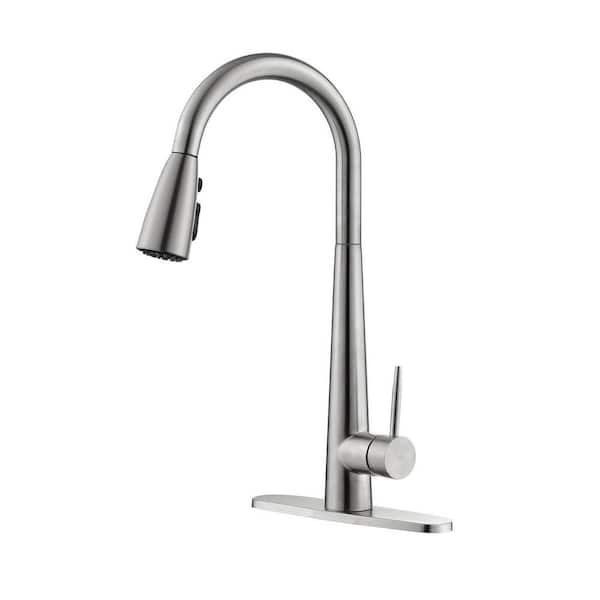 Single Handle Pull Down Sprayer Kitchen Faucet with Pull Out Spray Wand in Brushed Nickel