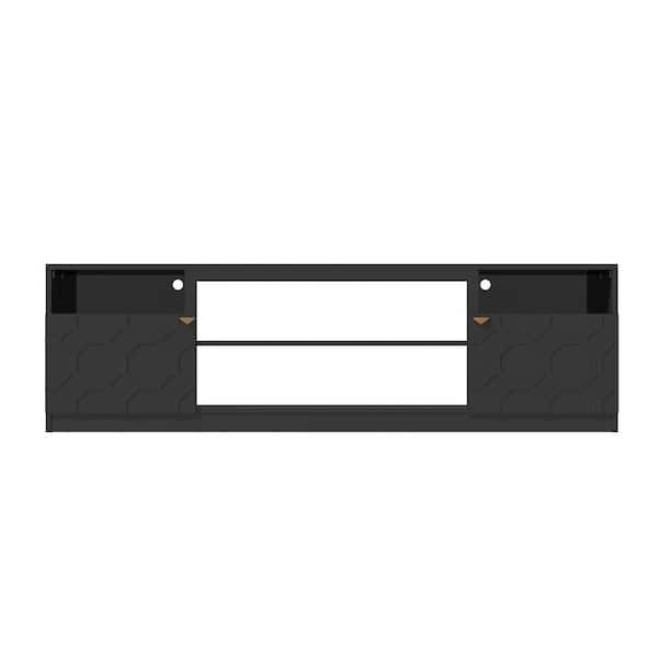 Clihome 70 in.W Black Storage Entertainment Center with Adjustable Shelf Fits TV Up to 80 in.