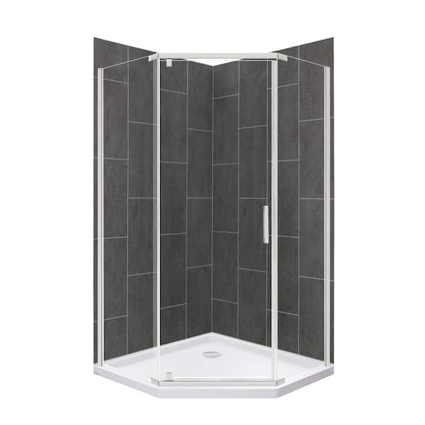 CRAFT + MAIN Cove 42 in. L x 42 in. W x 78 in. H Corner Shower Stall/Kit with Corner Drain in Slate and Brushed Nickel