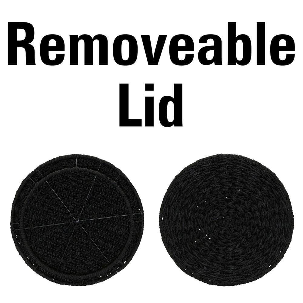 Black Handwoven Paper Rope Barrel Wicker Storage Basket Side Table