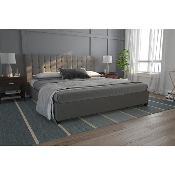 Eva Gray Linen Upholstered King Bed