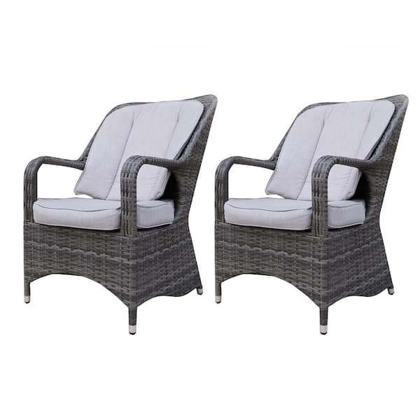 Cary Gray Wicker Outdoor Chair with Gray Cushions (2-Pack)