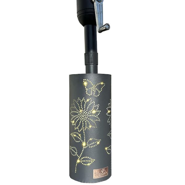 5 in. L x 5 in. W x 12 in. H Black Metal Sunflower Savannah Umbrella Post Lantern, remote, 13 LED color options, Timer