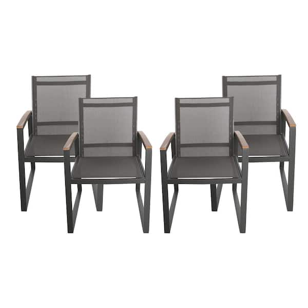Noble House Landis Gray Aluminum and Gray Mesh Outdoor Patio Dining Chairs 4-Pack
