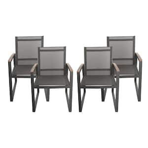 Landis Gray Aluminum and Gray Mesh Outdoor Patio Dining Chairs 4-Pack