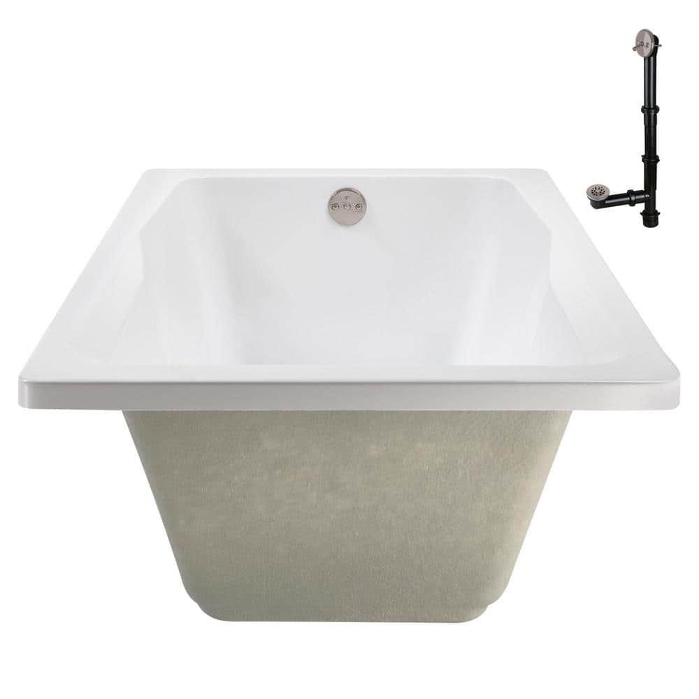 66'' Glossy White Acrylic Soaking Drop-In Bathtub with Brushed Nickel Drain