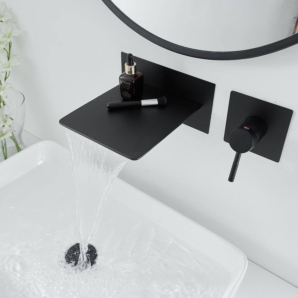 Matte Black Wall-Mounted Single-Handle Waterfall Bathroom Faucet