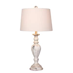 29.5 in. Cottage Antique White Distressed Candlestick Resin Table Lamp