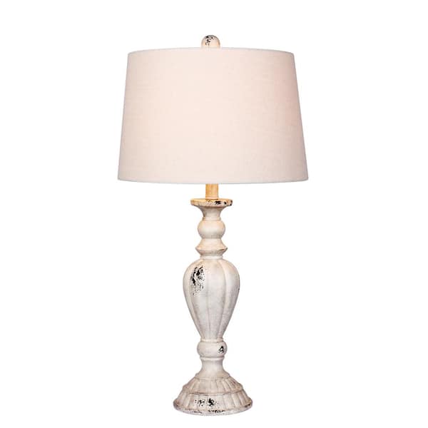 Fangio Lighting 29.5 in. Cottage Antique White Distressed Candlestick Resin Table Lamp