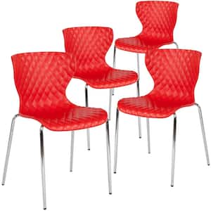Red Plastic Stack Chairs (Set of 4)