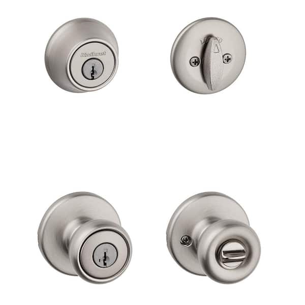 Tylo Satin Nickel Door Knob Combo Pack Featuring SmartKey Security with Microban Antimicrobial Technology