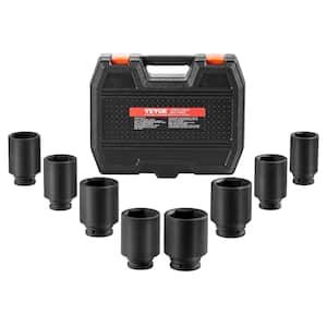 Axle Nut Impact Socket Set, 1/2 in. Drive Deep 12-Point 8-Piece Metric Spindle Nut Socket Set, CR-MO Heat Treated