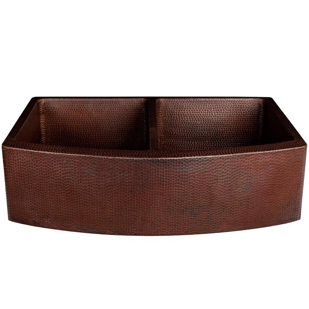 36'' Antique Copper Double Bowl Farmhouse Sink
